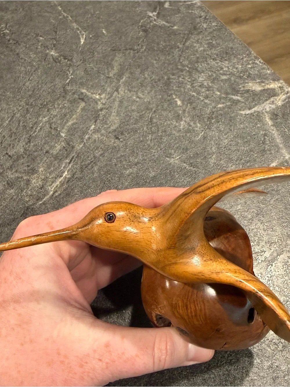 Vintage Bruce Stamp signed root wood Hummingbird carved live edge art signed 80s